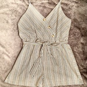 Gray And White Striped Romper